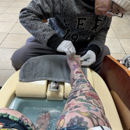 Mary getting a fabulous pedicure