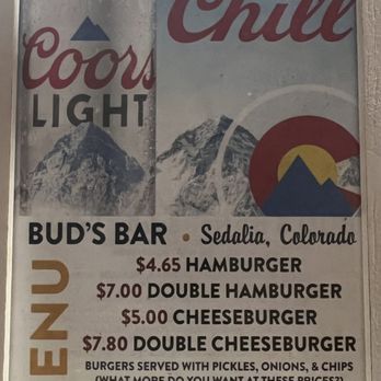 Bud's Cafe and Bar - Menu 9/9/2023 - Bars Near Me - Sedalia, Colorado Bud's Cafe and Bar - Menu 9/9/2023 - Bars Near Me - Sedalia, Colorado