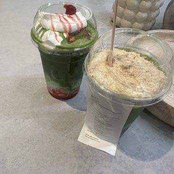 Ceré Tea - banana pudding matcha einspänner (right) strawberry matcha einspänner (left) - Coffee & Tea Near Me - Burlingame, California Ceré Tea - banana pudding matcha einspänner (right) strawberry matcha einspänner (left) - Coffee & Tea Near Me - Burlingame, California