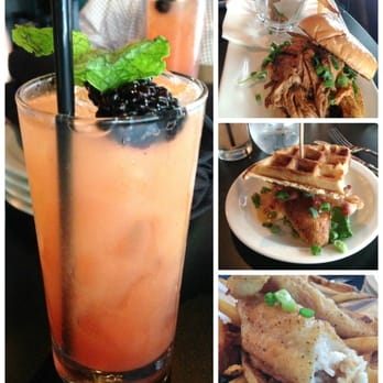 Smith & Kings - Their special Lichee alcoholic drink [yumyum], Pulled pork sandwich, Chicken and Waffle sandwich, and Fish & Chips..fries. - Cocktail Bars Near Me - Honolulu, Hawaii