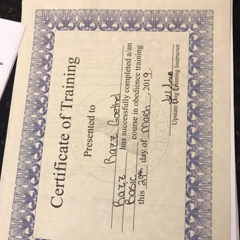 Upstate Dog Training & Pet Resort Greer - Graduation certificate - Pet Training Near Me - Greer, South Carolina Upstate Dog Training & Pet Resort Greer - Graduation certificate - Pet Training Near Me - Greer, South Carolina