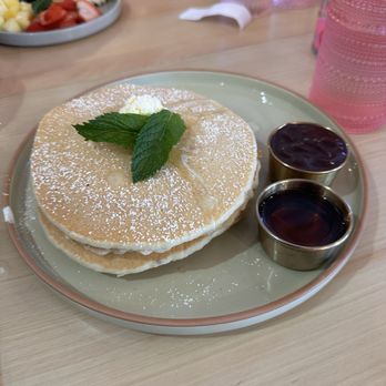 Breezy - Classic pancakes with syrup and requested nutella sauce. - Breakfast & Brunch Near Me - San Juan Capistrano, California