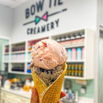 Bow Tie Creamery - Raspberry sour cream and Oreo double scoop - Ice Cream & Frozen Yogurt Near Me - South Ogden, Utah Bow Tie Creamery - Raspberry sour cream and Oreo double scoop - Ice Cream & Frozen Yogurt Near Me - South Ogden, Utah