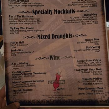 Pat O'Brien's - Menu side 2 - Bars Near Me - Orlando, Florida Pat O'Brien's - Menu side 2 - Bars Near Me - Orlando, Florida