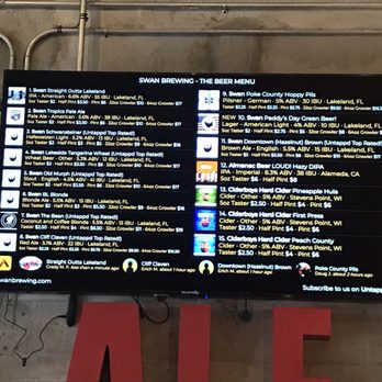 Swan Brewing - Menu - Breweries Near Me - Lakeland, Florida Swan Brewing - Menu - Breweries Near Me - Lakeland, Florida