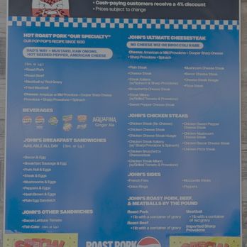 John's Roast Pork - Menu from May 2026 - Sandwiches Near Me - Philadelphia, Pennsylvania John's Roast Pork - Menu from May 2026 - Sandwiches Near Me - Philadelphia, Pennsylvania