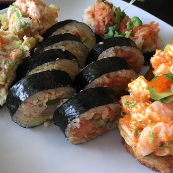 Shibuya - (L to R) Shibuya roll, spicy tuna roll, spicy shrimp on crispy rice ;-p yummy!!! - Sushi Bars Near Me - Calabasas, California Shibuya - (L to R) Shibuya roll, spicy tuna roll, spicy shrimp on crispy rice ;-p yummy!!! - Sushi Bars Near Me - Calabasas, California