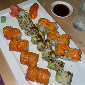 eSushi - From left to right: sakura roll, green dragon roll, and crazy roll. All on the All You Can Eat menu! - Japanese Near Me - Mt Prospect, Illinois eSushi - From left to right: sakura roll, green dragon roll, and crazy roll. All on the All You Can Eat menu! - Japanese Near Me - Mt Prospect, Illinois