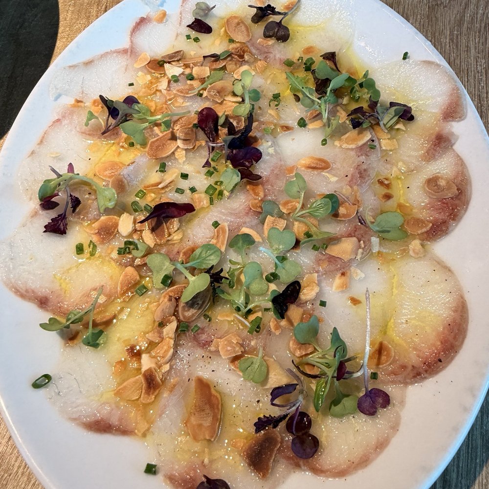 MANÁ 75 - Sea bream carpaccio with smoked oil - Mediterranean Near Me - Barcelona, B MANÁ 75 - Sea bream carpaccio with smoked oil - Mediterranean Near Me - Barcelona, B