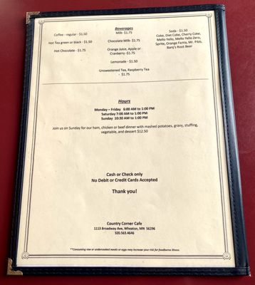 Menu photo 2 Country Corner Cafe Wheaton, MN