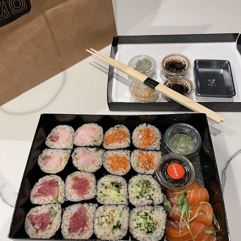 Namo - 16 piece (blue fin tuna, salmon, cucumber, yellow tail) and salmon sashimi with sauces - Japanese Near Me - Dallas, Texas Namo - 16 piece (blue fin tuna, salmon, cucumber, yellow tail) and salmon sashimi with sauces - Japanese Near Me - Dallas, Texas