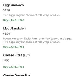 This is a photo of the menu on Uber eats where it says buy one get one free offer that this restaurant didn't honor