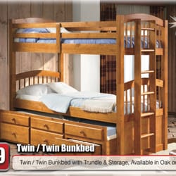 Discount Rugs And Furniture - Triplex bunk bed. Twin / twin with trundle and storage $479. Available in 2 colors oak or chocolate
