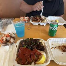 Ahi katsu, teri beef, and pork short ribs