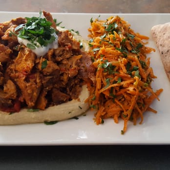Desert Rose - Spicy chicken shawarma with a carrot salad and hummus. - Mediterranean Near Me - Media, Pennsylvania Desert Rose - Spicy chicken shawarma with a carrot salad and hummus. - Mediterranean Near Me - Media, Pennsylvania