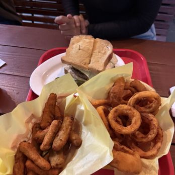 Knowlwood - Frisco Burger, onion rings, Side Order of Zucchini Sticks - Burgers Near Me - Irvine, California Knowlwood - Frisco Burger, onion rings, Side Order of Zucchini Sticks - Burgers Near Me - Irvine, California