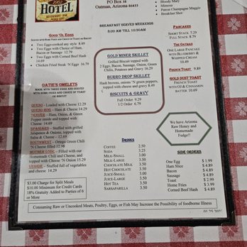 Oatman Hotel - Breakfast Menu - American Near Me - Oatman, Arizona