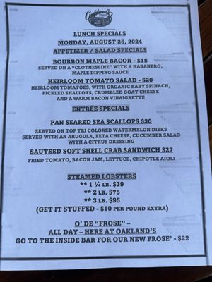 Menu photo 1 Oakland's Restaurant & Marina Hampton Bays, NY Menu photo 1 Oakland's Restaurant & Marina Hampton Bays, NY