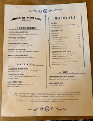 Menu photo 1 Thames Street Oyster House Baltimore, MD Menu photo 1 Thames Street Oyster House Baltimore, MD