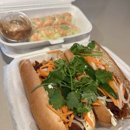 Egg rolls peanut sauce.. sandwich with SW3. Grilled Beef Sub / Bánh Mì Bò Nướng Egg rolls peanut sauce.. sandwich with SW3. Grilled Beef Sub / Bánh Mì Bò Nướng