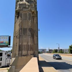 Hope Memorial Bridge - One of the four pillars for Hope Memorial Bridge, showing one of the eight "Guardians of Traffic"