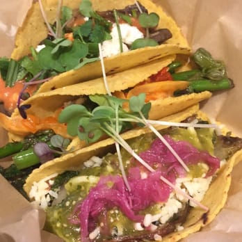 Chaia - Tacos top to bottom: Mushroom, asparagus, creamy kale - Vegetarian Near Me - Washington, DC, District of Columbia Chaia - Tacos top to bottom: Mushroom, asparagus, creamy kale - Vegetarian Near Me - Washington, DC, District of Columbia