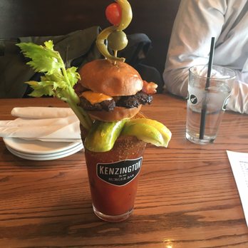 Kenzington Burger Bar - The best bloody drink ever! Check out that burger on top, oohhhwheeee! - Gastropubs Near Me - Barrie, Ontario