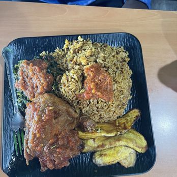 Fufu Catering kitchen &GRILL - Jollof Rice with Plantain and Assorted Meats(chicken) - African Near Me - Norcross, Georgia Fufu Catering kitchen &GRILL - Jollof Rice with Plantain and Assorted Meats(chicken) - African Near Me - Norcross, Georgia