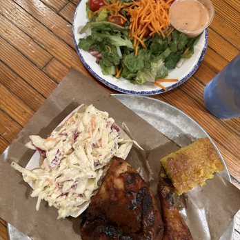 Dinosaur Bar-B-Que - 1/2 BBQ Chicken, Side Cornbread, side coleslaw, side salad - Barbeque Near Me - Syracuse, New York Dinosaur Bar-B-Que - 1/2 BBQ Chicken, Side Cornbread, side coleslaw, side salad - Barbeque Near Me - Syracuse, New York