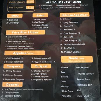 Oumi Sushi - Lunch AYCE menu - Japanese Near Me - Austin, Texas