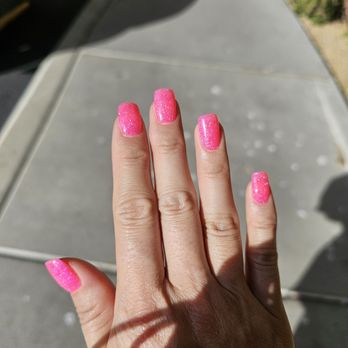 Glitter And Gloss Nail Spa - Beautiful hot pink nail dip with extension - Nail Salons Near Me - Las Vegas, Nevada