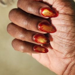 Gel x fill with custom cat eye design Gel x fill with custom cat eye design