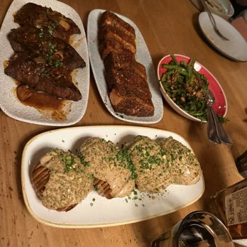 Charcoal Venice - Steak, salmon, Broccolini, hasselback potato's served family style for dineLA - New American Near Me - Venice, California Charcoal Venice - Steak, salmon, Broccolini, hasselback potato's served family style for dineLA - New American Near Me - Venice, California