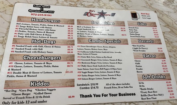Menu photo 1 Del's Charcoal Burgers Richardson, TX