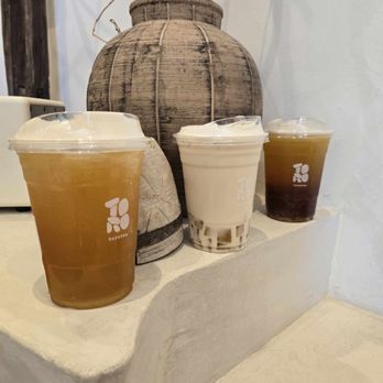 Torotea - (left to right) Jasmine Oolong Ice Tea; Popcorn Milk Tea w/ Brown Sugar Tapioca Mochi; Roasted Barley Ice Tea w/ Black Tea Tapioca Mochi - Coffee & Tea Near Me - Diamond Bar, California Torotea - (left to right) Jasmine Oolong Ice Tea; Popcorn Milk Tea w/ Brown Sugar Tapioca Mochi; Roasted Barley Ice Tea w/ Black Tea Tapioca Mochi - Coffee & Tea Near Me - Diamond Bar, California