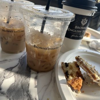 Brown's English Toffee - Forgot to take a before picture but this was how good it was! Iced vanilla latte, iced Irish white crème mocha, hot London Fog, toffee scone - Candy Stores Near Me - Glendora, California Brown's English Toffee - Forgot to take a before picture but this was how good it was! Iced vanilla latte, iced Irish white crème mocha, hot London Fog, toffee scone - Candy Stores Near Me - Glendora, California