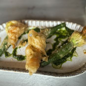 Cucina enoteca Del Mar - Tempura fried goat cheese stuffed squash blossom - Italian Near Me - Del Mar, California Cucina enoteca Del Mar - Tempura fried goat cheese stuffed squash blossom - Italian Near Me - Del Mar, California