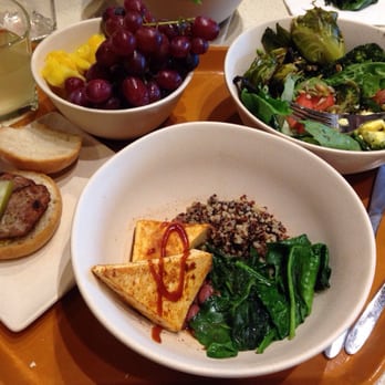 Bruin Cafe - Bison burger, tofu and quinoa bowl, salad from salad bar, and fruit bowl - Sandwiches Near Me - Los Angeles, California Bruin Cafe - Bison burger, tofu and quinoa bowl, salad from salad bar, and fruit bowl - Sandwiches Near Me - Los Angeles, California