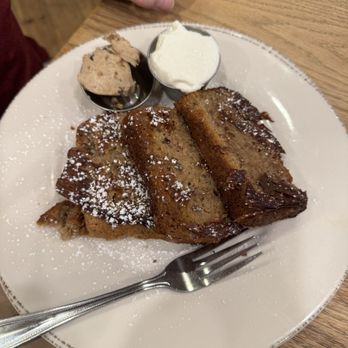 The Sawmill Place - Banana nut French toast with homemade pecan butter and homemade whipped cream - Breakfast & Brunch Near Me - Blairsville, Georgia