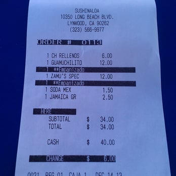 Sushinaloa - bill - Sushi Bars Near Me - Lynwood, California Sushinaloa - bill - Sushi Bars Near Me - Lynwood, California