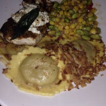 Bonefish Grill - Succotash , snapper with feta, pumpkin ravioli. It doesn't get any better. I'm not sure how all those flavors got on the plate! - Seafood Near Me - Plantation, Florida