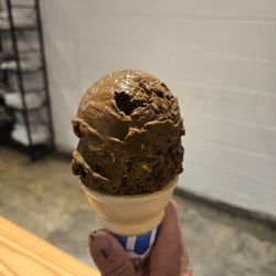 Dark chocolate mint chip in a cake cone (haha ice cream on my thumb)