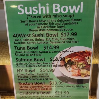 40 West Cafe - Menu - Sushi Bowls - Sushi Bars Near Me - Vernon, Connecticut