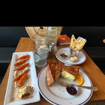 Zola Bistro - My meal.. Zolas Monte Cristo Sandwich- Honey Roasted Carrots- Pommes Frites. - French Near Me - Ann Arbor, Michigan