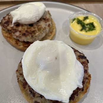 Eller Bakery - Eggs Benedict. Not sure why they chose to put the hollandaise on the side. - Bakeries Near Me - Costa Mesa, California