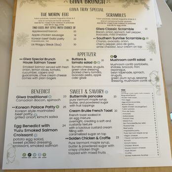 GIWA - Brunch menu as of 6/22/2025 - Breakfast & Brunch Near Me - Santa Clara, California