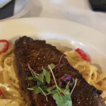 Papi Cuisine - Build your own pasta with Alfredo with a NY Strip, medium-well. - Cocktail Bars Near Me - Baltimore, Maryland Papi Cuisine - Build your own pasta with Alfredo with a NY Strip, medium-well. - Cocktail Bars Near Me - Baltimore, Maryland