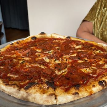 Sassetta - pepperoni pizza and we added the burnt honey! - Italian Near Me - Dallas, Texas Sassetta - pepperoni pizza and we added the burnt honey! - Italian Near Me - Dallas, Texas