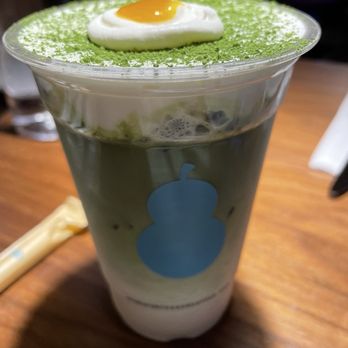 Little Uluh - Matcha latte with egg gummy on top - Coffee & Tea Near Me - New York, New York Little Uluh - Matcha latte with egg gummy on top - Coffee & Tea Near Me - New York, New York