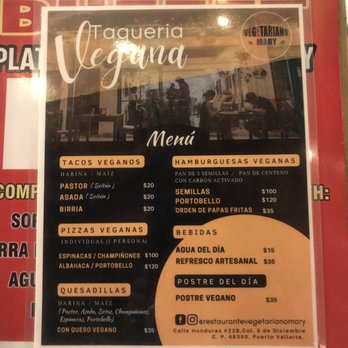 Vegetariano Mary - Menu - Vegetarian Near Me - Puerto Vallarta, JAL